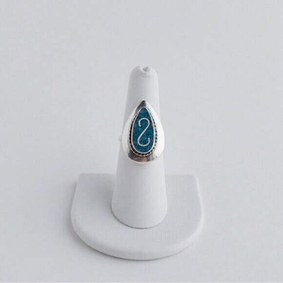 Sterling Silver Turquoise Mosaic Pear Shape Stone Ring Band Size 6.75 Mexico 925 - Picture 3 of 15